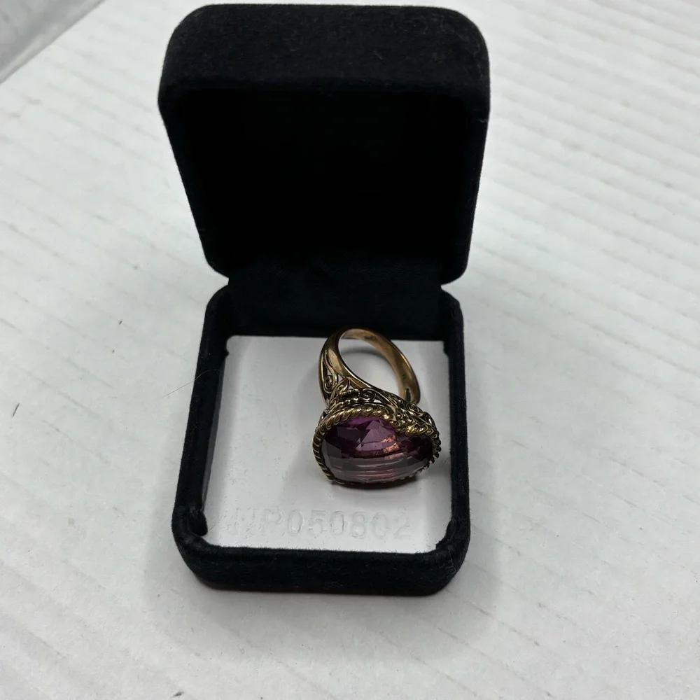 SAJEN Vintage Artisan Heart Amethyst Statement Ring Size 8